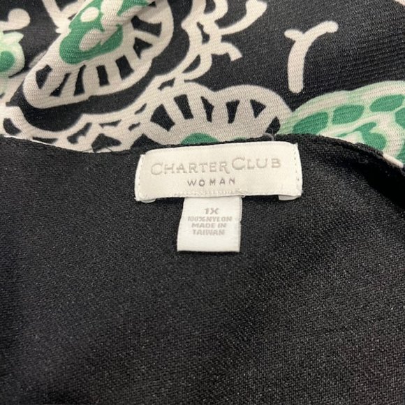 Charter Club Black, White & Green V-Neck Blouse Size 1X - Picture 9 of 9